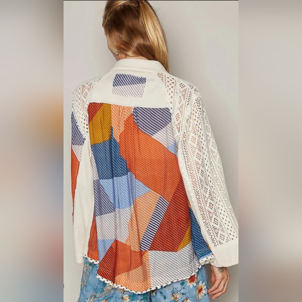 POL Colorful Patchwork Button-Up Top - Picture 2 of 4